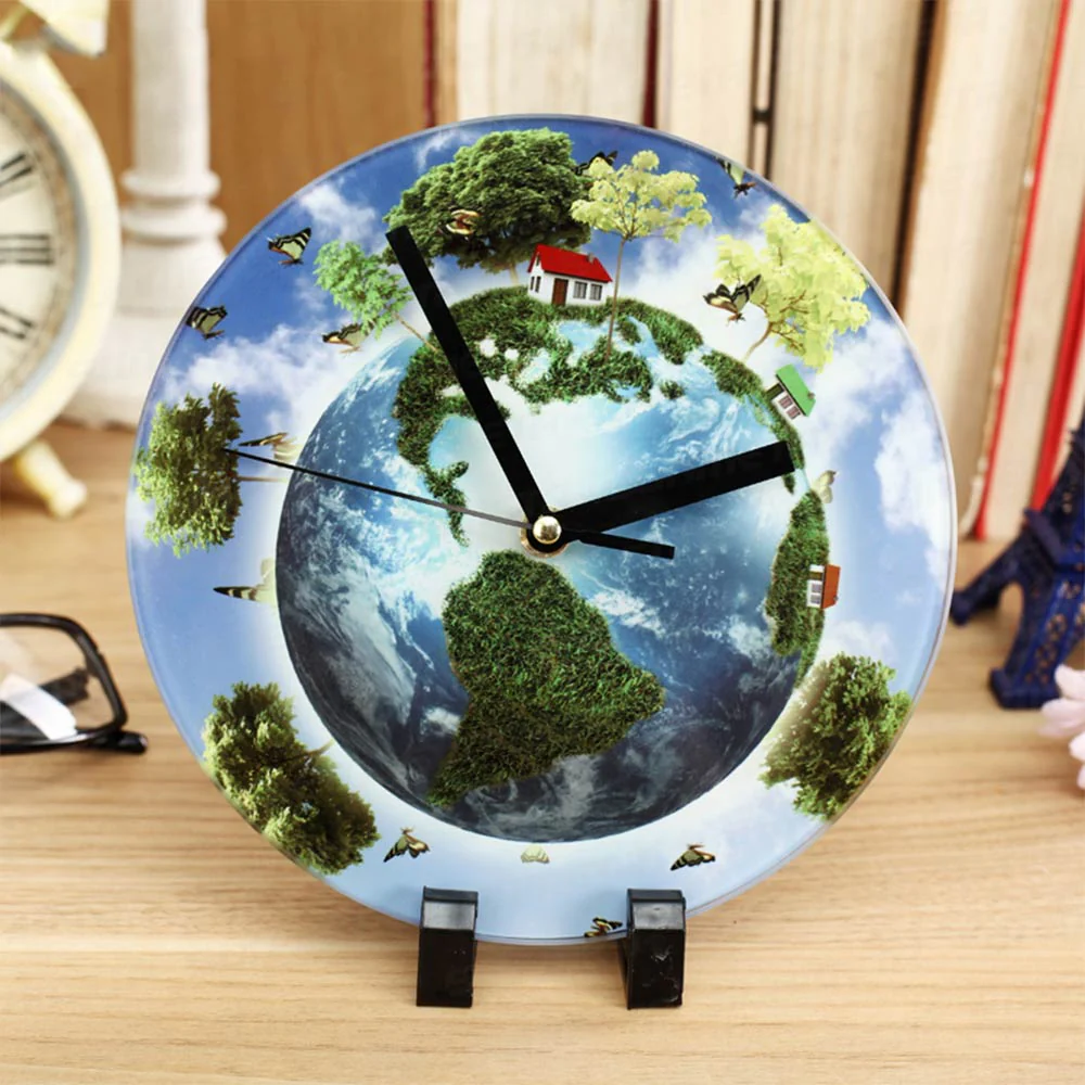 Ceas sticlă sublimare rotund – 18 cm, decor modern pentru casă